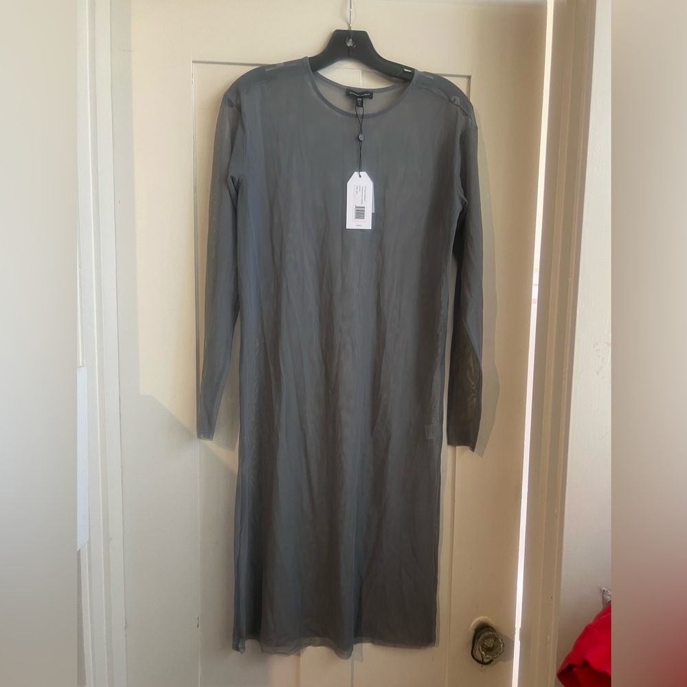 Universal Standard Gray Fog Sheer Long Sleeve Layering Midi Thames Dress NWT - Picture 2 of 2